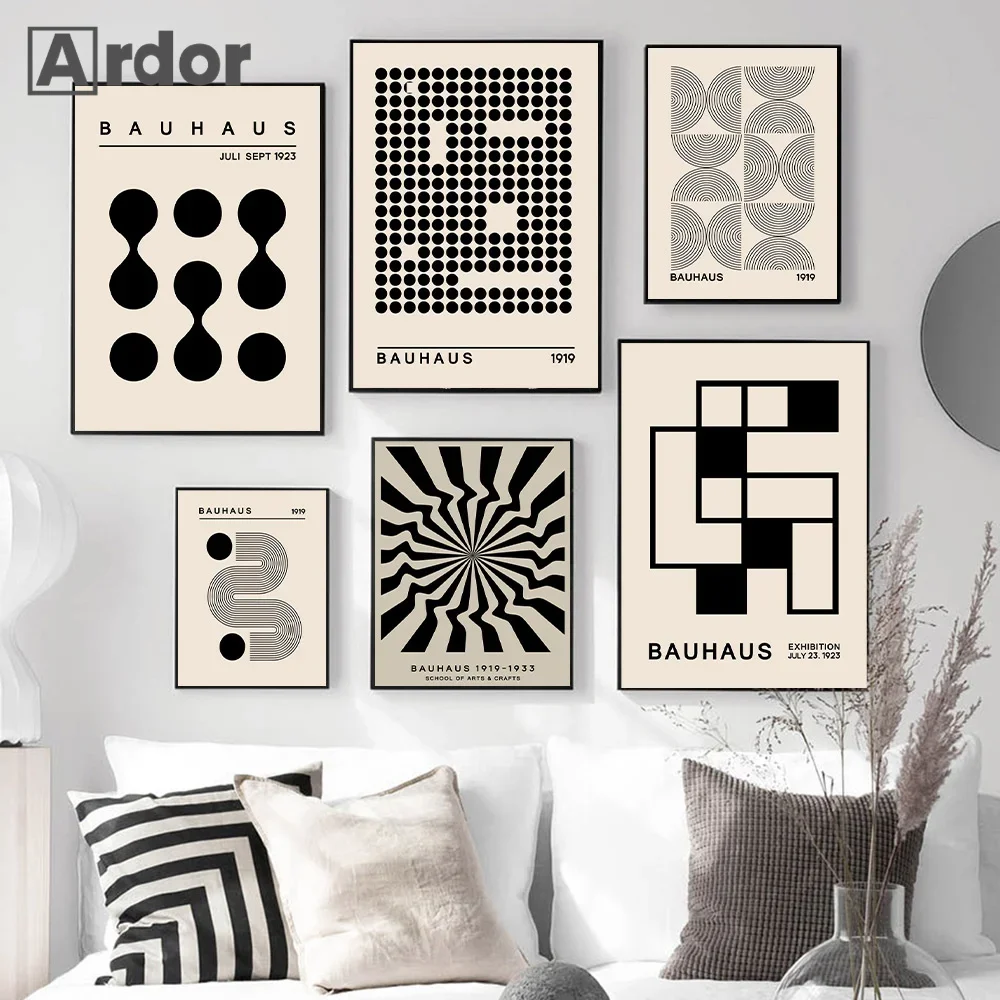 Abstract Stripe Line Geometric Bauhaus Poster Minimalist Wall Art Canvas Painting Beige Print Pictures Living Room Home Decor