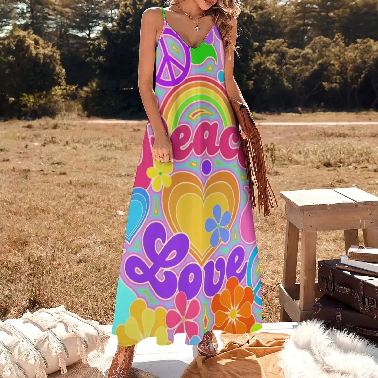 Peace and Love Hippie Art Sleeveless Dress summer dresses women's dresses luxury women's summer dresses 2025 Dress