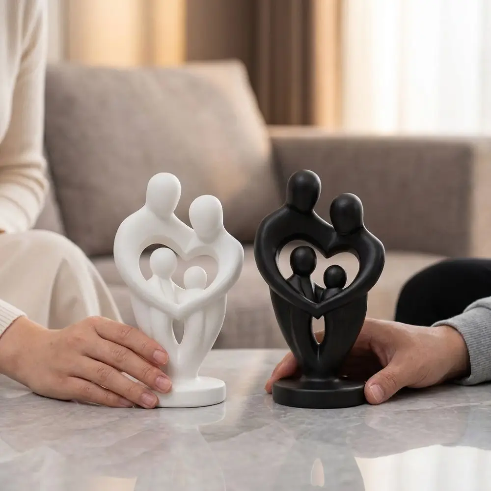 3D Printed Abstract Family Sculpture Unique Modern Sculpture of A Family of Four Plastic Couple Embracing Sculpture Office Decor
