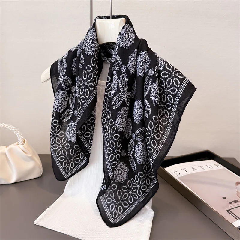 

Роскошный женский шейный шарф с принтом, хлопково-льняной женский шарф для волос, платок, повязка на голову, шали, шейный платок, бандана