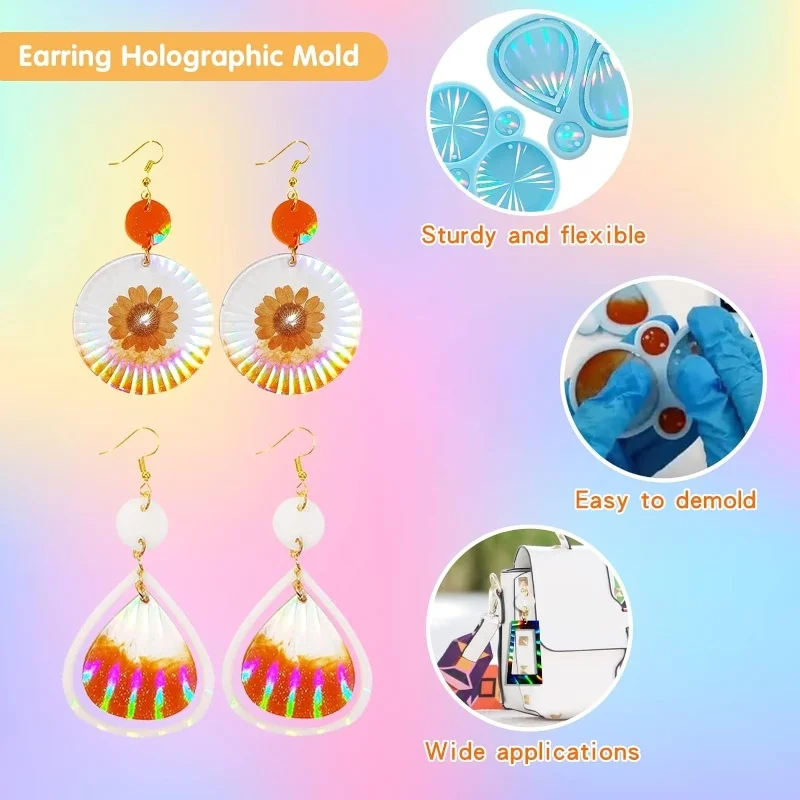 DIY Earrings Crystal Silicone Mold Holographic Pendant Keychain Jewelry Mirror Faced Epoxy Mold Jewelry Handmade