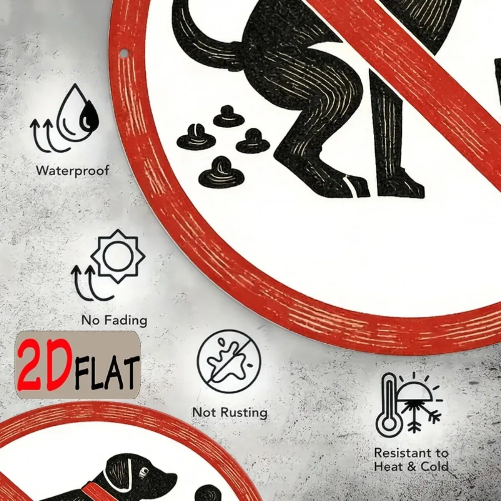 Vintage No Dogs Pooping Sign Round Aluminum Paw Print Outdoor Dog Waste Warning Pet Owner Gift