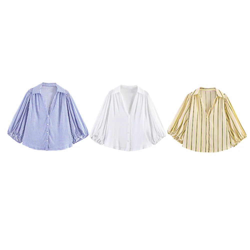 

Женские повседневные полосатые рубашки-топы 2026: Новая модная коллекция, короткий рукав, однобортные свободные блузки, элегантные женские рубашки