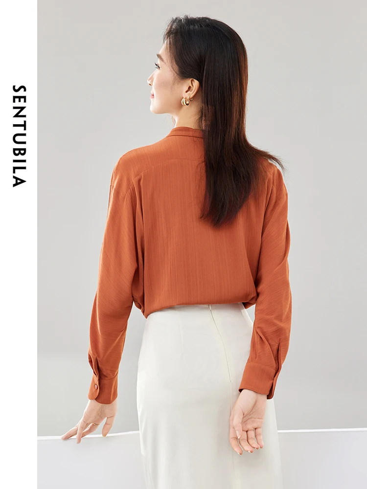 SENTUBILA Women's Loose Drop Long Sleeve Shirts 2024 Spring Autumn Casual Tops Female Button Up Orange Shirt Blouses 141C51340