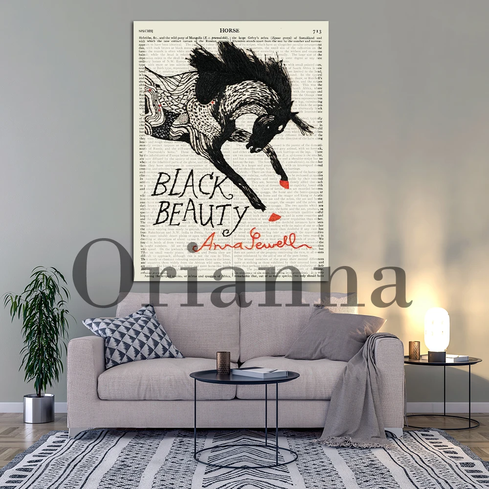 Black Beauty Antique Horse Encyclopedia Britannica Book Cover Retro Wall Art Canvas Print Poster Home Living Room Decor Painting