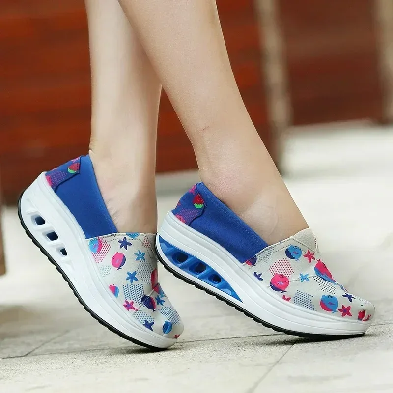 Fashion Spring  Canvas Rocking Wedges Platform Shoe Breathable Women's Shoes Sports Travel Shoes Sapatos Femininos