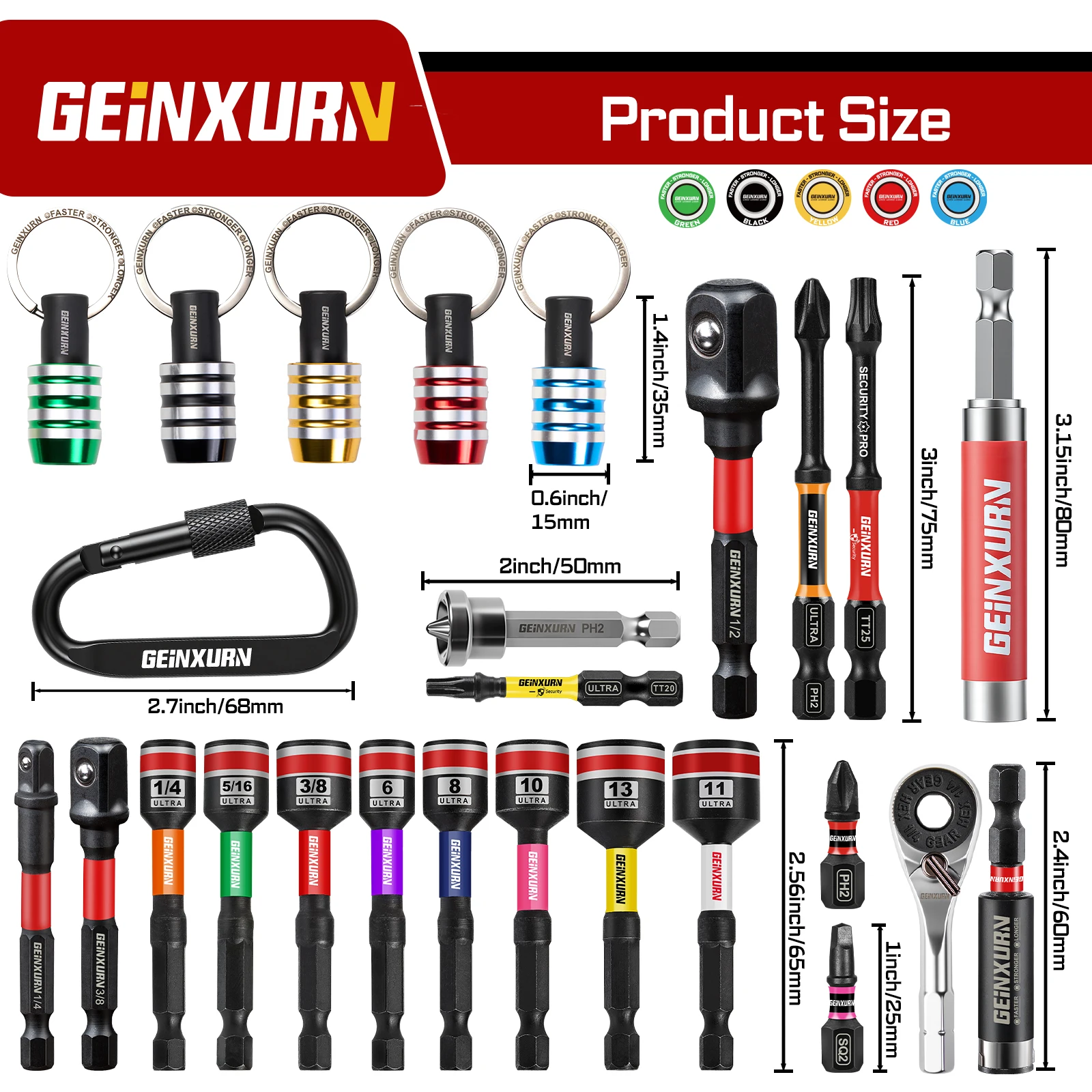 Geinxurn 30PCS Keychain Bit Holder Set, 1/4