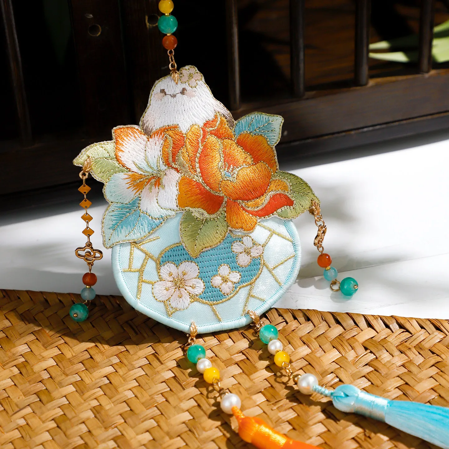 Vintage Chinese Hanfu Accessories Embroidered Floral Beaded Tassel Waist Pendant For Women Dress Decor Bag Hanging Cute Charm