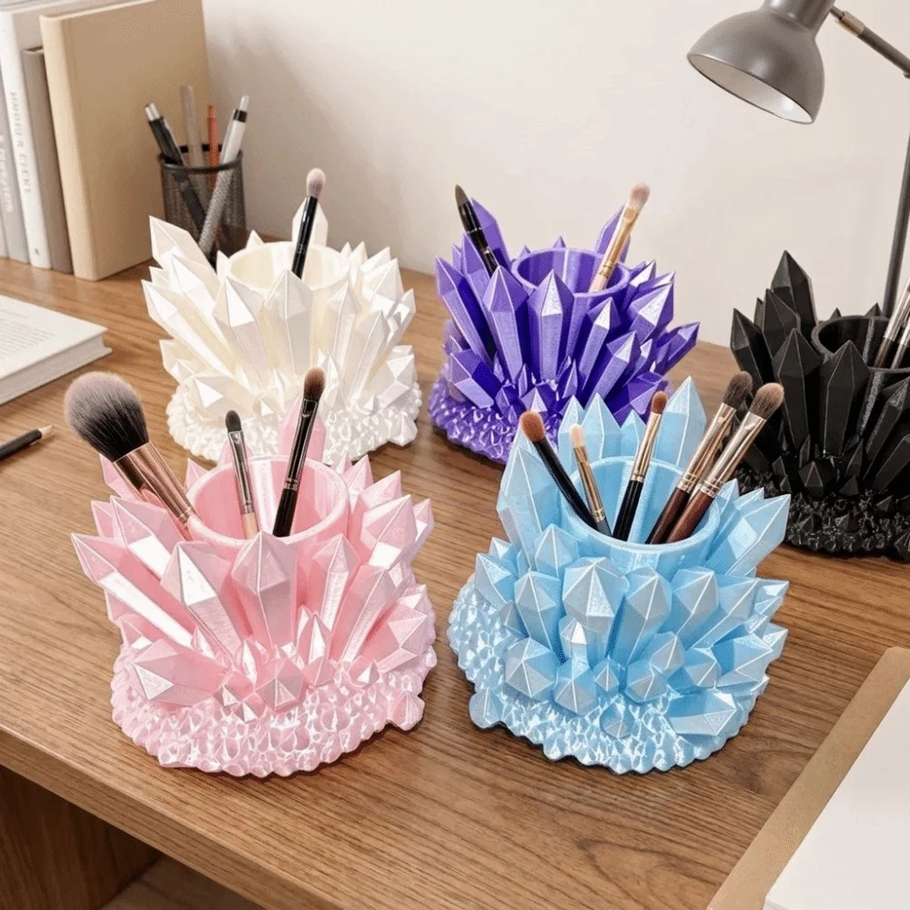 Practical Plastic Crystal Shaped Pen Holder Funny Creative Desktop Organizer Makeup Brush Storage Box Girl