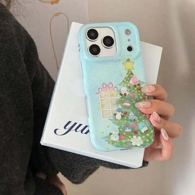 لطيف الكرتون الحيوان شجرة عيد الميلاد قضية الهاتف آيفون 17 برو 16 15 14 برو ماكس 16 غطاء مع قلادة للصدمات واقية Cas #3