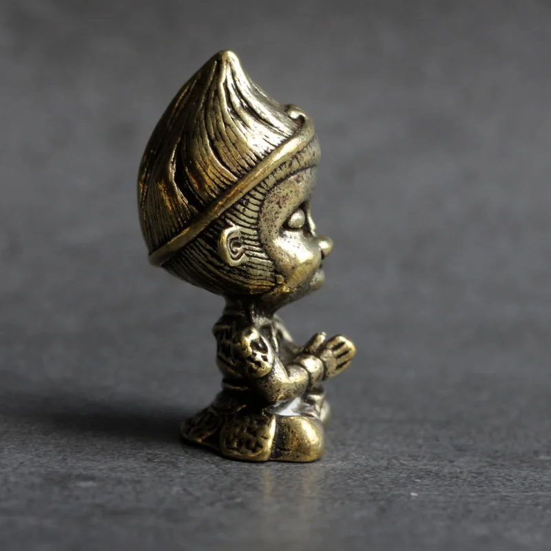 Solid Brass Monkey King Figurine Vintage Q Version Statue Tea Pet Desktop Collectible Ornament  Zen Style Tea Tray Accessory