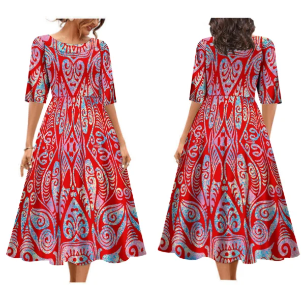 Nuovo Tapa melanestesia Pacific Island Design Plus Size abiti donna Lady elegante pieghettato Swing Fit e Flare Maxi Dress personalizzato