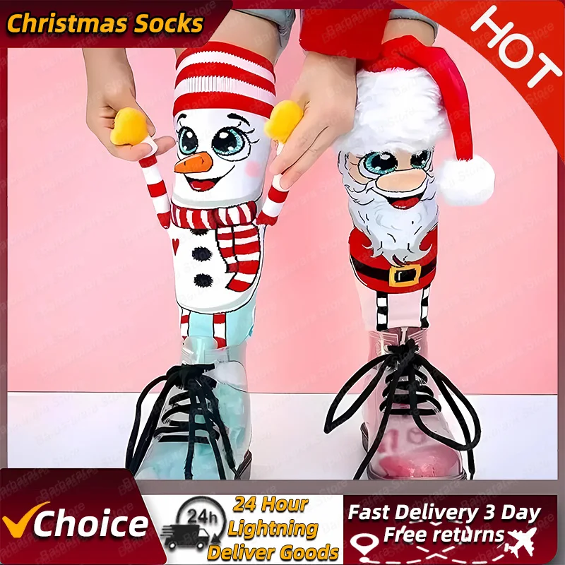 Fun Christmas Socks Christmas Knee High Socks Santa & Snowman Novelty Women\'s Cozy Slipper Socks For Girls Women Fluffy Socks