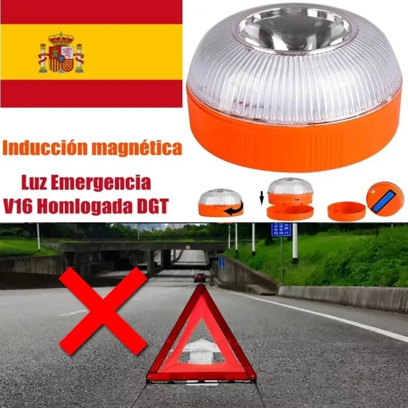 Car Emergency Beacon Light USB Rechargeable V16 Magnetic Induction Strobe Flashing Warning Light Help Flash Safety Signal Lamp