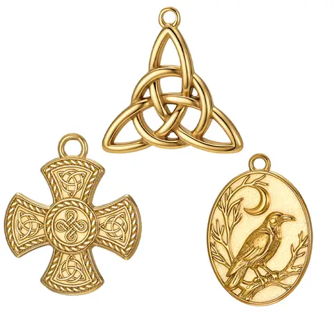 3PCS Stainless Steel 3D Celtic Knot Trinity Cross Raven Moon Oval Charms Vintage Wicca Pagan Pendant DIY Handmade Jewelry Making