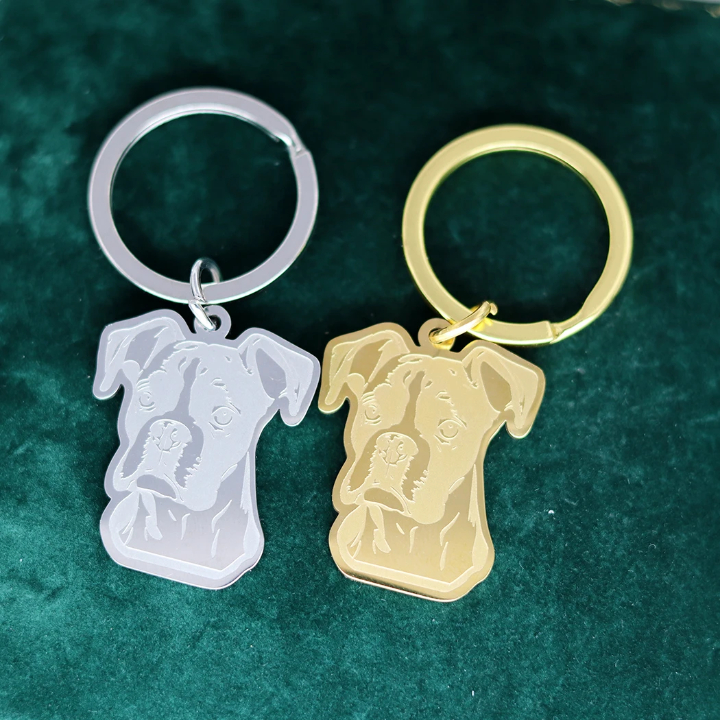 Boxer Dog Stainless Steel Pendant Trendy Keychain for Women Men Pet Animal Kids Gifts Bag Key Ring Deco Jewelry Metal Accessorie