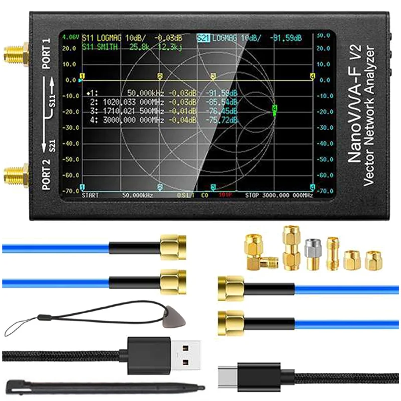 

ABZV-NanoVNA-F V2 Vector Network Analyzer 50KHz-3GHz Antenna Analyzer HF VHF UHF VNA with 5000MAh-Measuring S Parameters