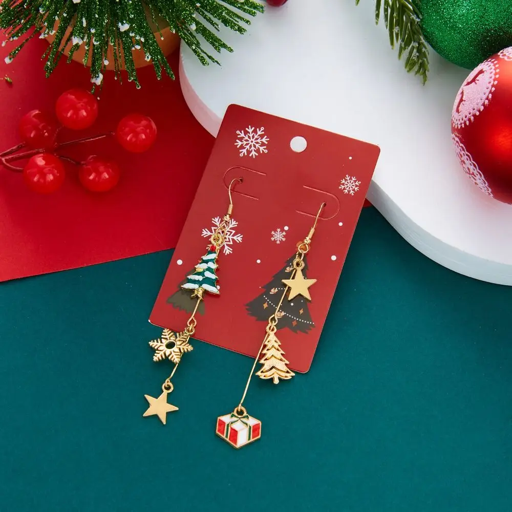 Vintage Rhinestone Christmas Earrings Long Tassel Christmas Jewelry Wreath Snowflake Moving Santa Claus Dangle Earrings Party