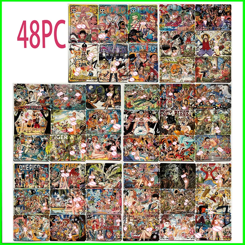 One Piece Collectible Cards Boys Games Toys Table Games Birthday Gifts DIY Anime Nakime Miku Nami Premium Hot Stamping Card 48PC