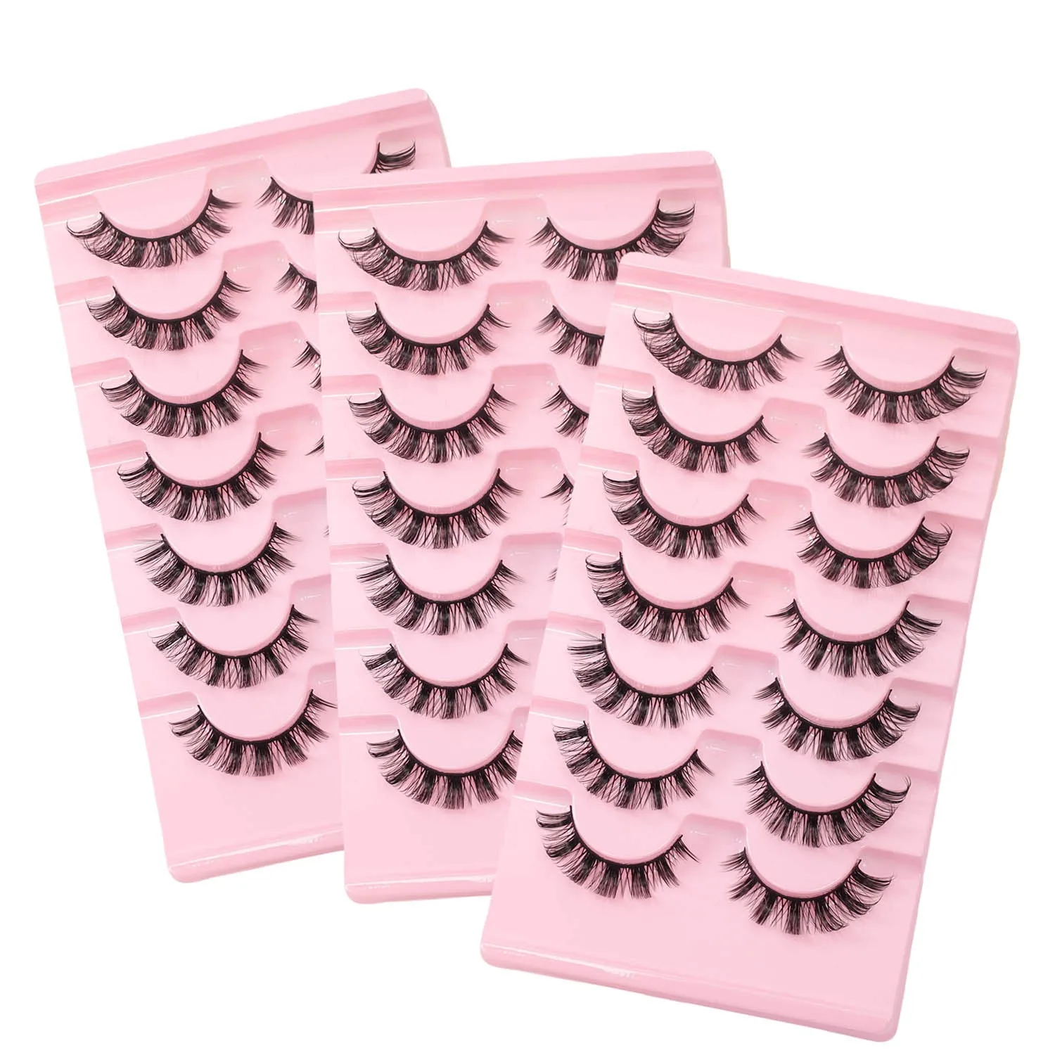 DIY Thick Curled 7 Pairs Hard Stem Eyelash Stickers European American Style Soft Japanese False Lashes