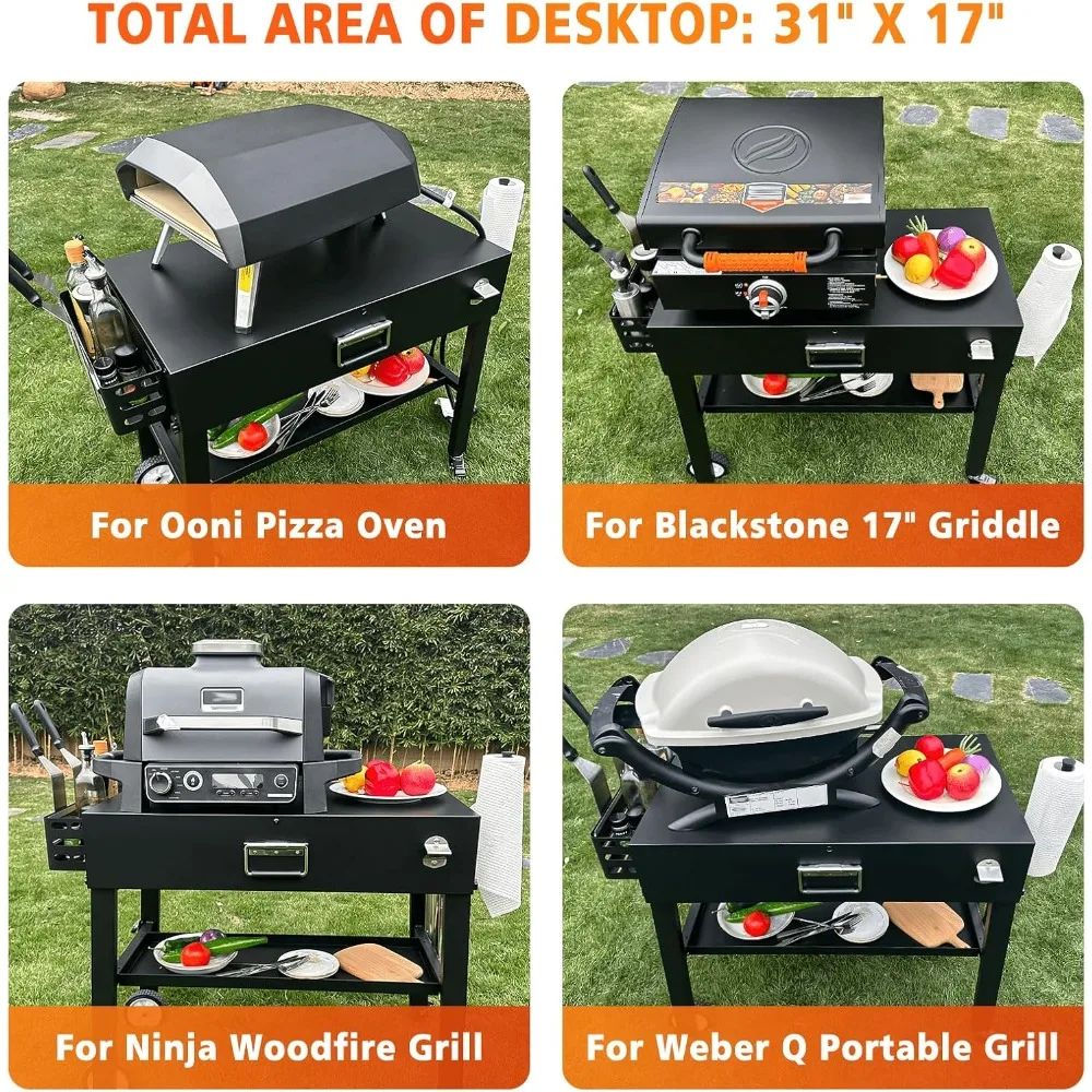 Foldable Grill Table Cart for Woodfire OG700, Blackstone Portable Griddle, Weber, Pizza Oven