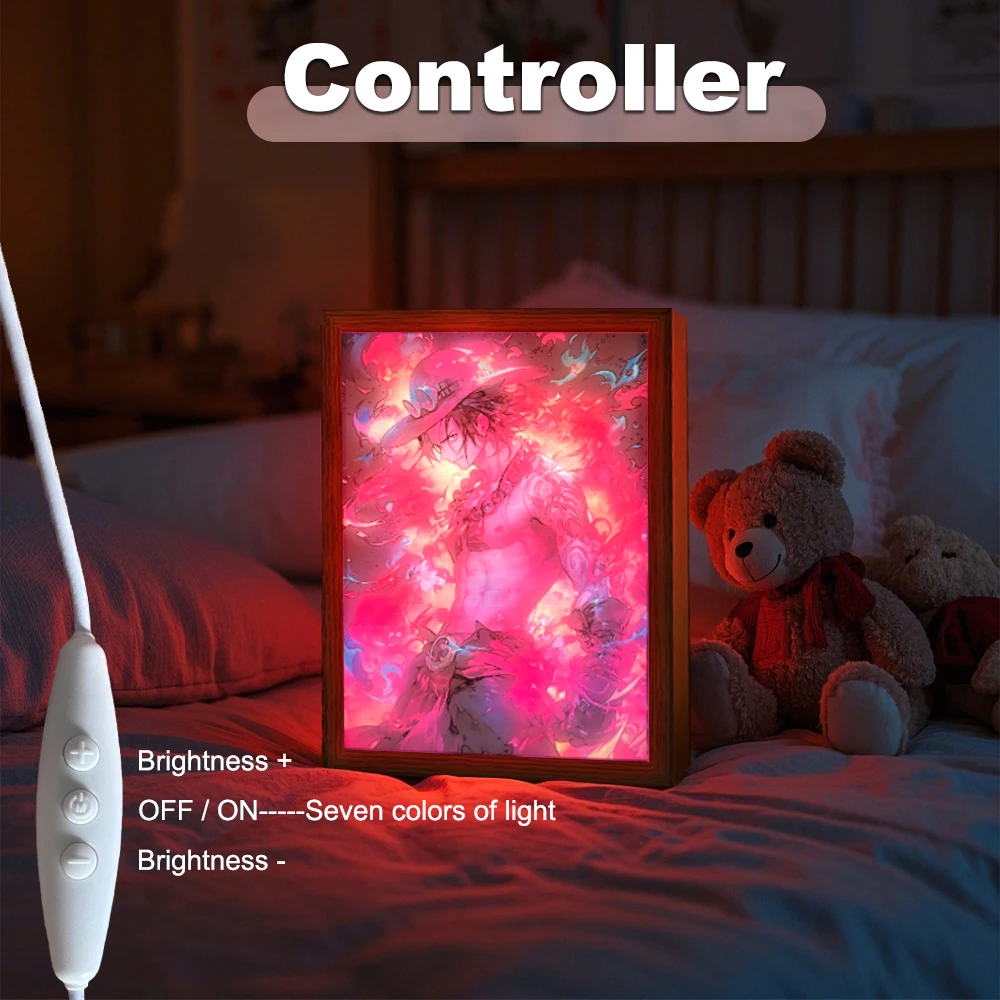 7 colori LED luce notturna Anime luce pittura cornice per foto Rufy Zoro su un pezzo luminoso arte della parete per la camera da letto ufficio arredamento regalo