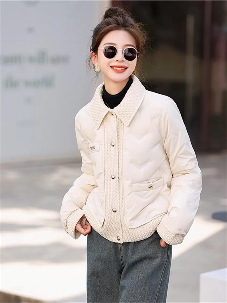 Turn Down Collar Women Splices Parkas Winter Coat Women Thicken Warm Cotton Padded Jackets Female Puffy Winter Jacket Outwears