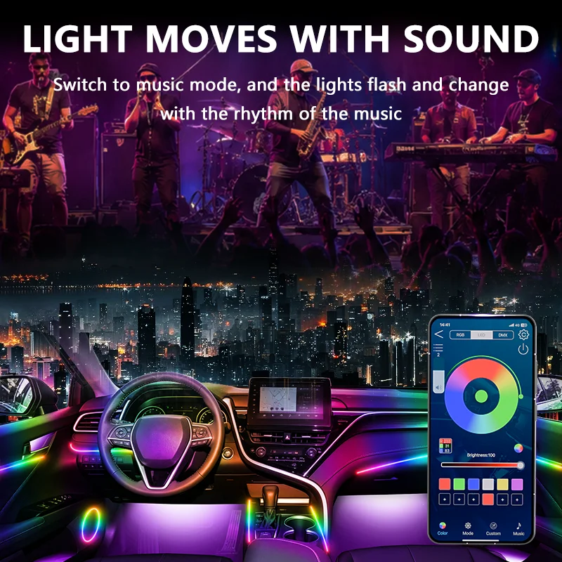 Multi‑Color Dynamic Car Ambient Light 18‑in‑1 Acrylic LED Interior Decor Kit, Car Atmosphere Strip Lamp, Auto Interior Decoration Light For Honda Pilot 2016-2018