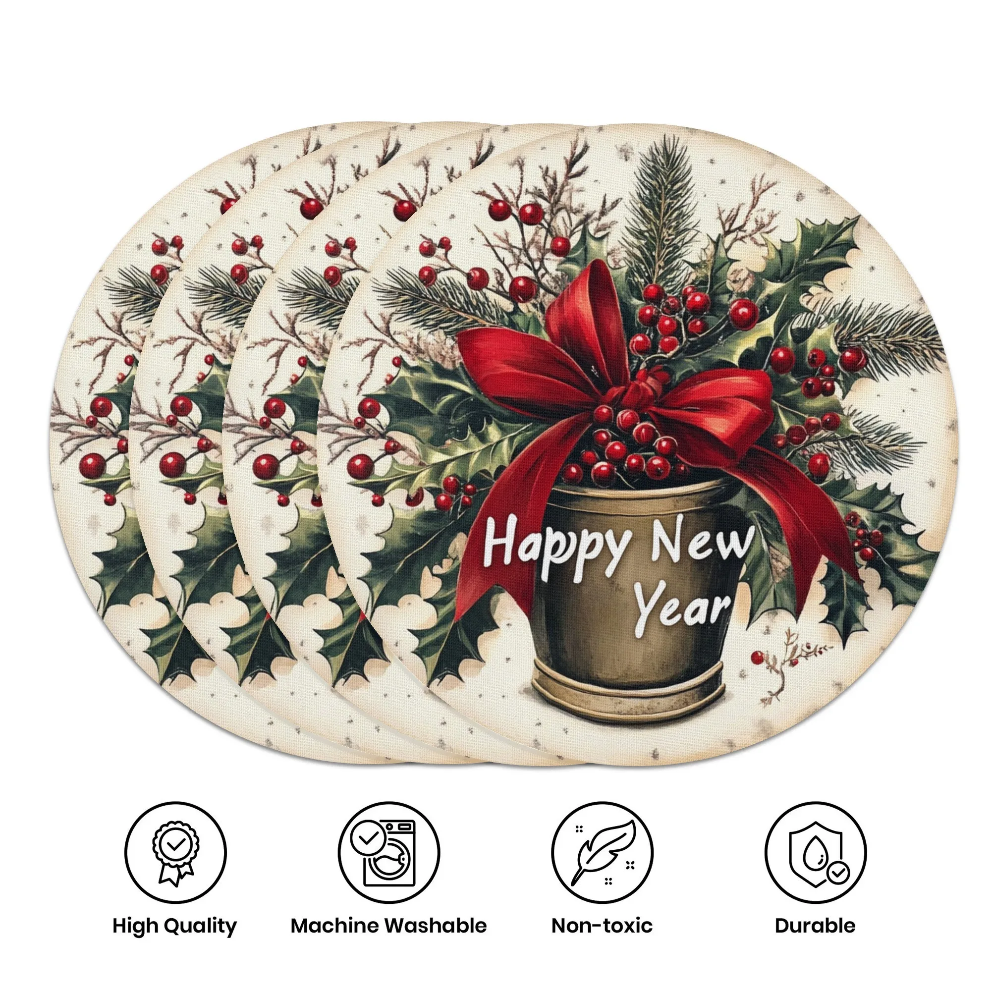 VIKAMA 4-Piece Christmas Bow Vase Placemat Set Holiday Family Gathering Theme Restaurant Table Decor & Accessories