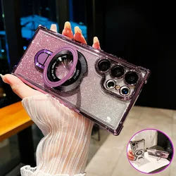 Glitter Plating Magnetic Bracket Stand Case For Samsung Galaxy S26 S25 S24 S23 S22 S21 FE Note 10 Plus 20 Ultra Shockproof Cove