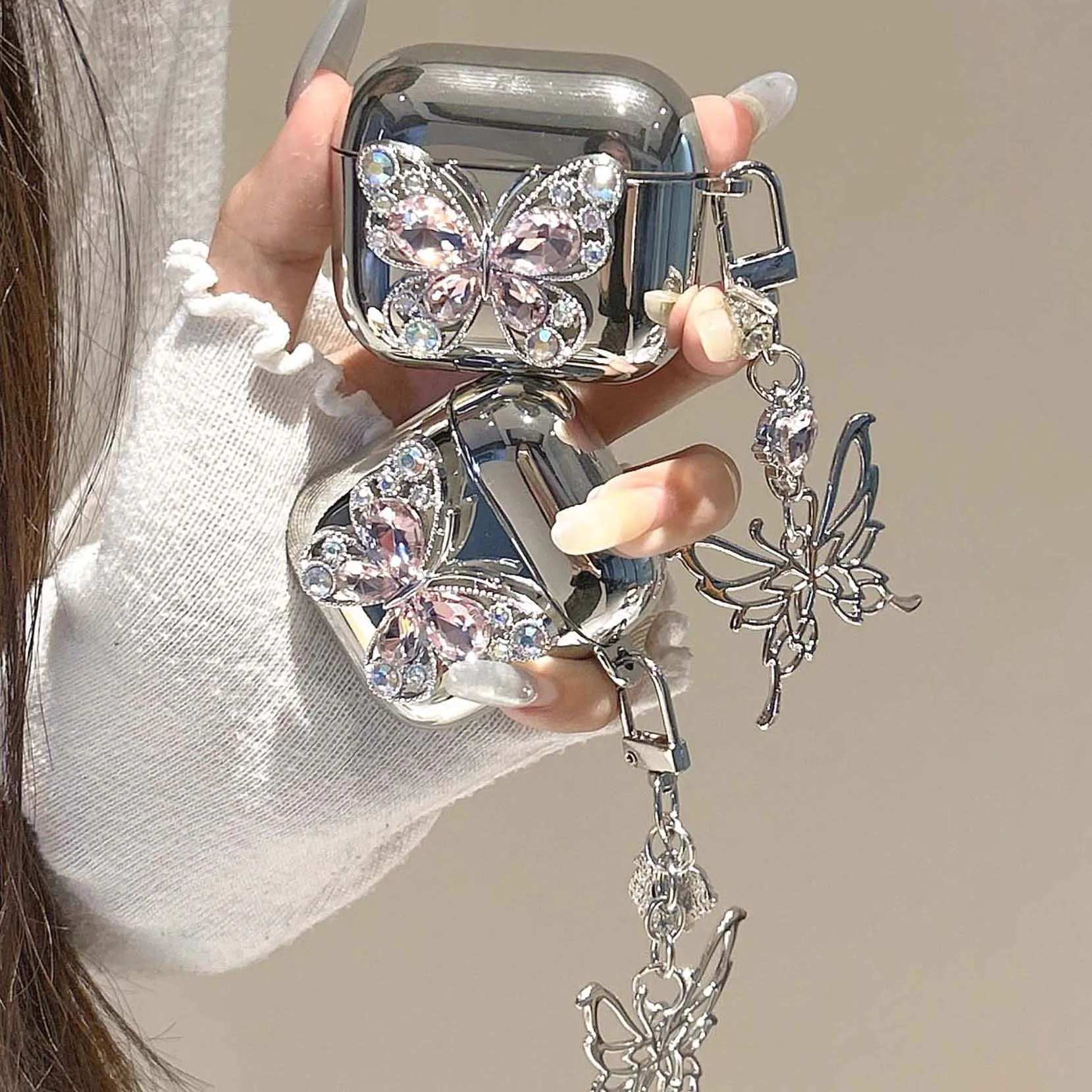 كريستال فراشة ثلاثية الأبعاد قلادة سماعة لاسلكية تعمل بالبلوتوث صندوق شحن لابل airpods 3 برو 2nd 2 14 سماعة حقيبة سماعة الاذن غطاء #1