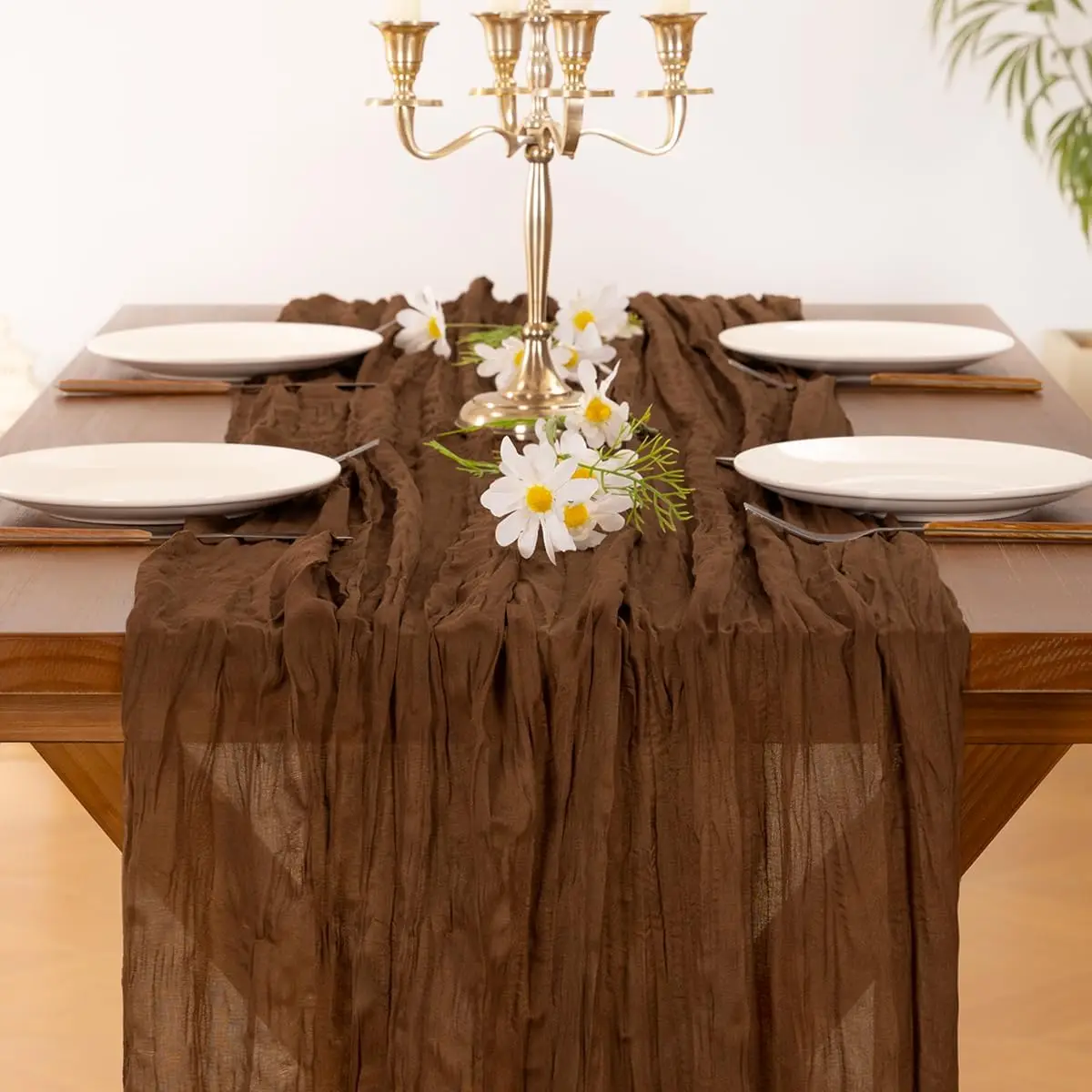 Brown Coffee Easter Cheesecloth Table Runner Boho Rustic Gauze 120 inch 10FT Cheese Cloth Runner for Wedding Party