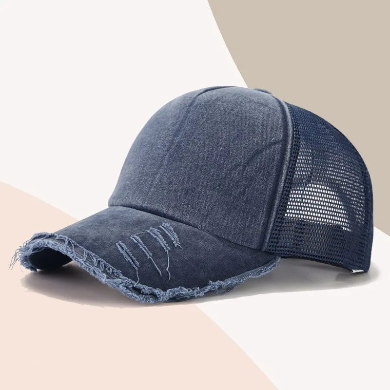 Custom Logo Print Embroidery 5-Panel Washed Solid Color Light Board Baseball Cap Mesh Men Women Casual Breathable Trucker Cap
