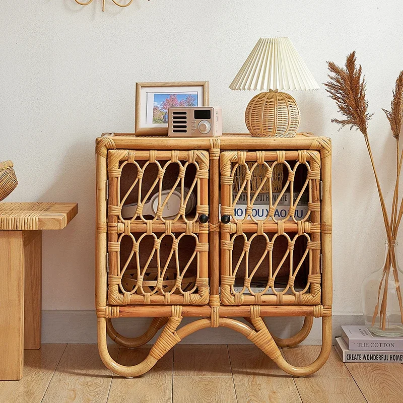 

Nordic Rattan Bedside Table Hand-woven Storage Cabinet Children's Bedroom Decoration Cabinet Simple Homestay Nordic Furniture