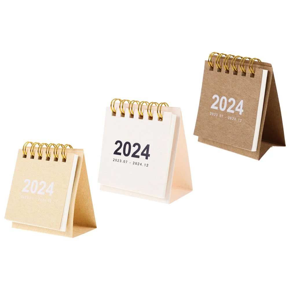 3 Pcs 2024 Desk Calendar Date Simple Style Note Standing Mini Flip for Paper Small Office Desktop