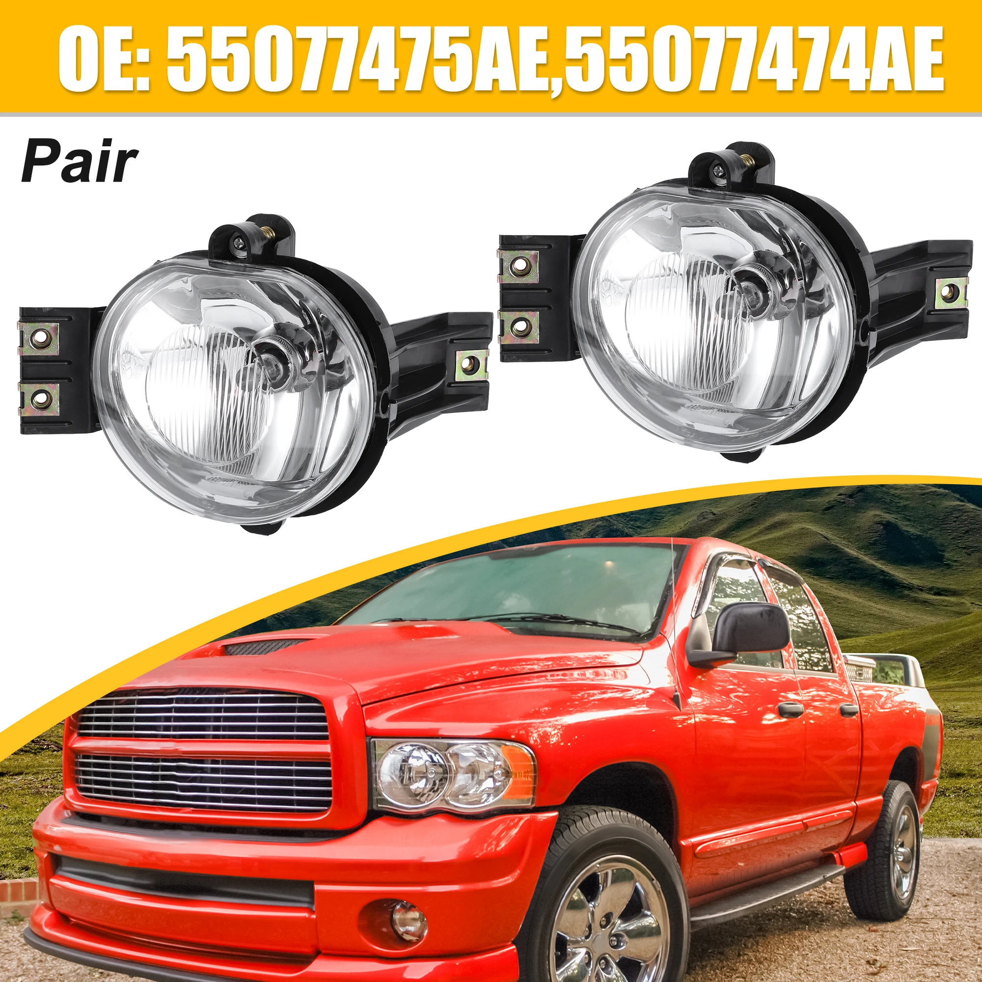 Driving Fog Lights Lamps with Clear Lens for Dodge for Ram 1500 2002-2008 for Dodge for Ram 2500 2003-2009 55077474AE