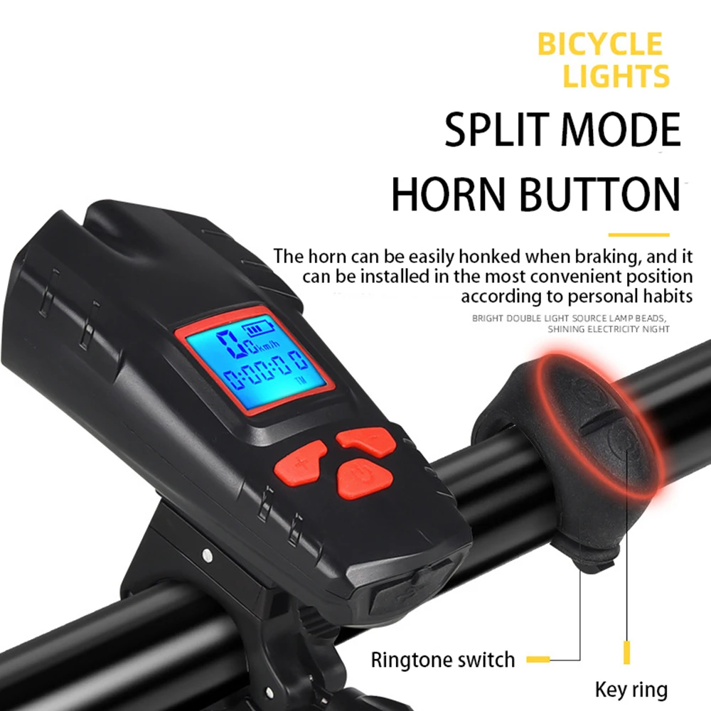 Bicycle Light USB Bike Front Light Flashlight with Computer Speedometer and Warning Horn Cycling Head Light Bicycle Accessories