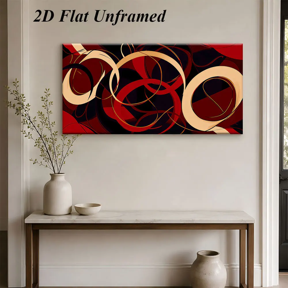 1 modern abstract style frameless decorative painting with interwoven red, black, and rice lines, art painting, living room, bed