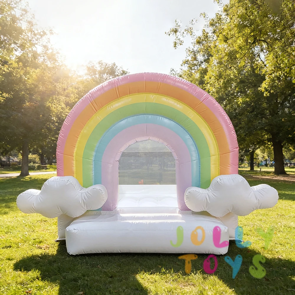 Rainbow Inflatable Trampoline Castle with Slide Indoor and Outdoor Trampoline Castle Set Includes Blower PVC Material Kid's Toy