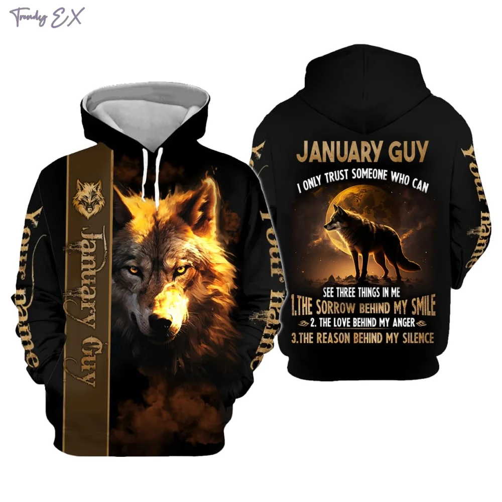 Sweatshirts for Men Cool 3D Wolf Pattern Print Street Punk Tracksuit Men Comforts Kangaroo Pocket Long Sleeve Y2k Clothes Men