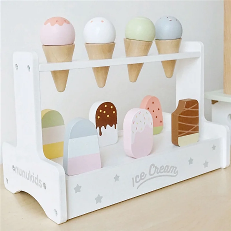 木製ままごとキッチンごっこ遊びアイスクリームフルーツバーベキューセットミニ食品教育子供-Y44A