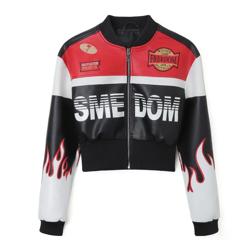 

Embroidery PU Faux Leather Jackets for women Short Motorcycle Jacket Punk Bomber Jackets Women Clothing Biker Outerwears