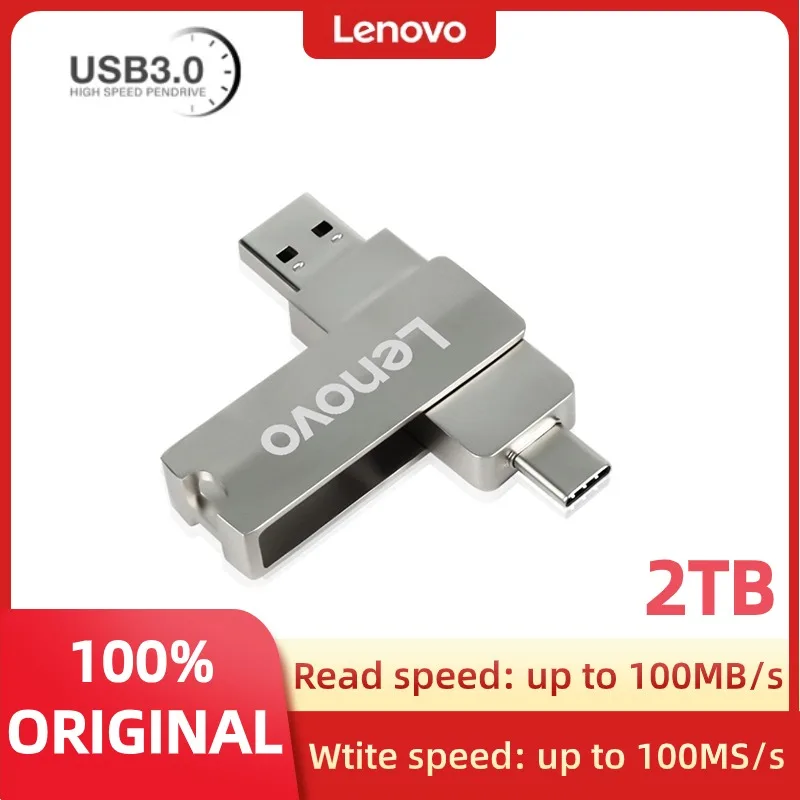 Lenovo-Pendrive Original de doble uso, unidad Flash USB 3,1, 1TB, 2TB, 64G, 512GB, USB 3,0, disco Flash USB tipo C para ordenador portátil y teléfono