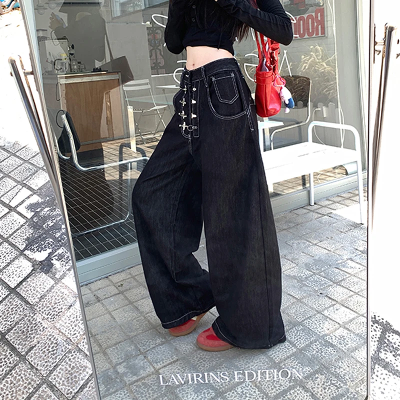 Y2k ملابس جينز للمرأة فضفاضة واسعة الساق المتعثرة غسلها عالية الخصر بنطلون الشارع الشهير السراويل الطويلة غير رسمية