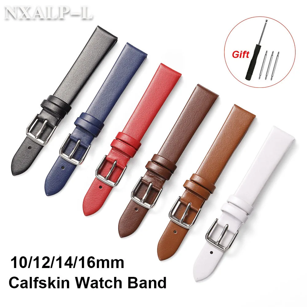 Ultra-thin Calf Leather Watch Band 10mm 12mm 14mm 16mm Bracelet Soft Calfskin Strap Universal Watchband Small Size Wristbelt