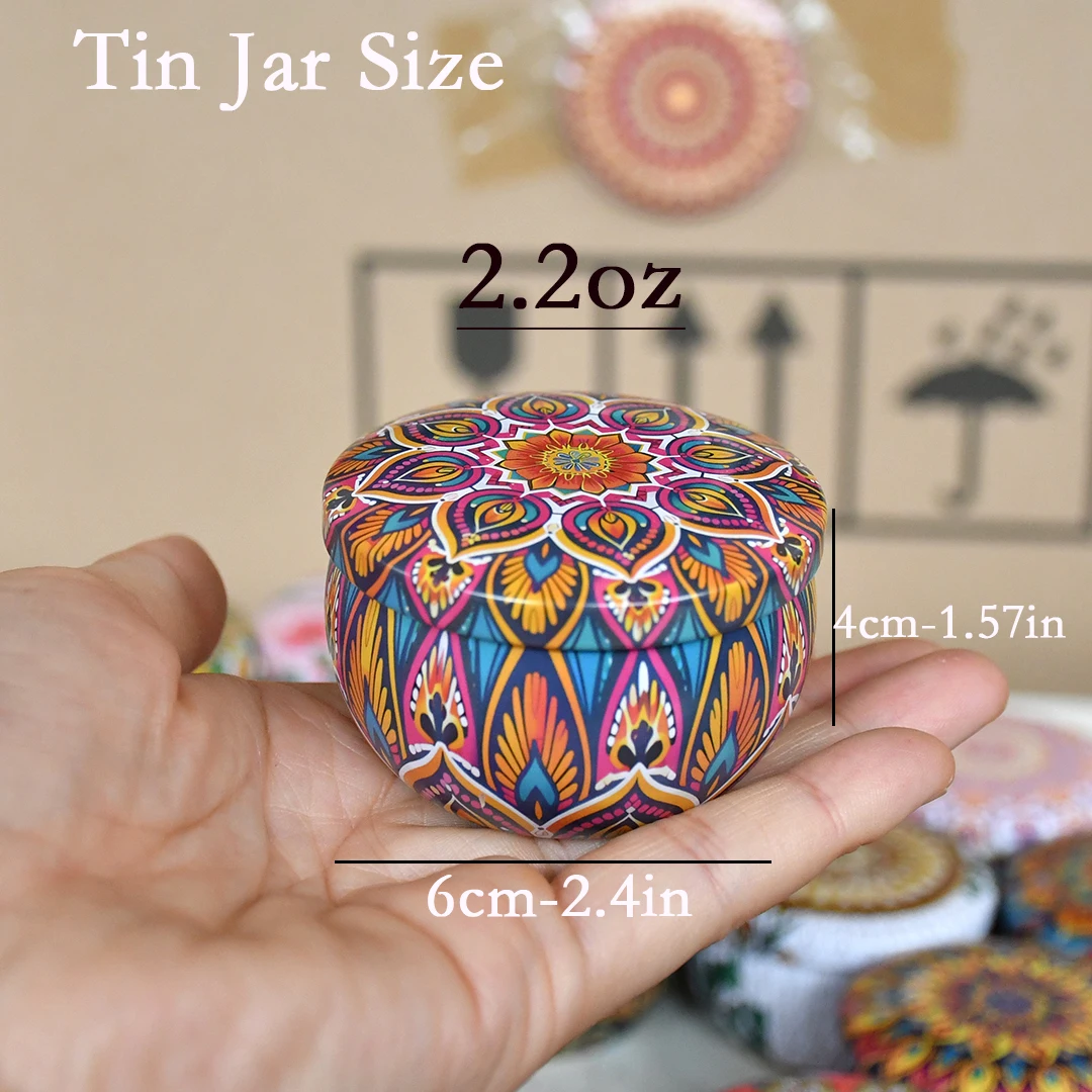 24pcs Iron Craft Candle Tins with Lids, 2.2oz Multicolor Printed Empty Containers for Candle Making, DIY Storage Jars