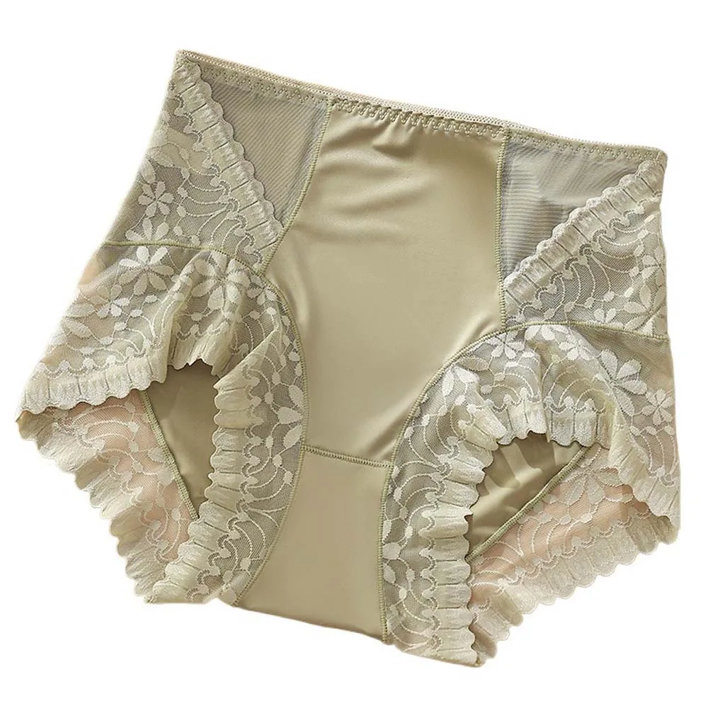 

Casual Satin Women Silk Panties Lingeries Belly Contracting Ice Silk Lace Underpants Traceless Ice Silk Korean Underwear Girls
