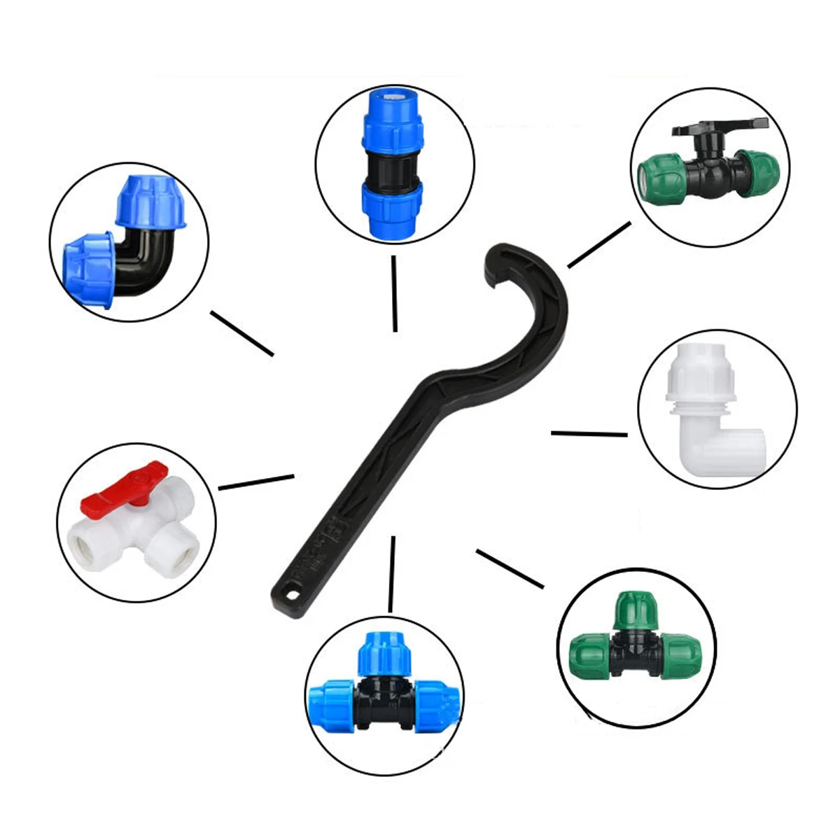 1Pc PE Pipe Fast Connecting Fitting Wrench 20/25/32/40/50mm PVC Tube Valve Lock Nut Special Wrench Irrigation Tubing Repair Tool