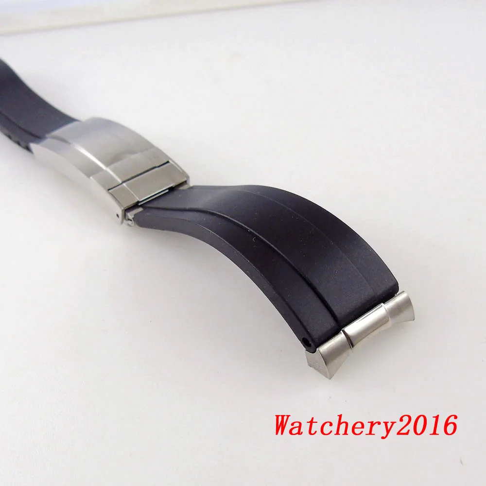 Black Rubber Watch Strap for 40MM NH35 Watch Case 20mm Width Black 316L Stainless Steel Folding Buckle Link