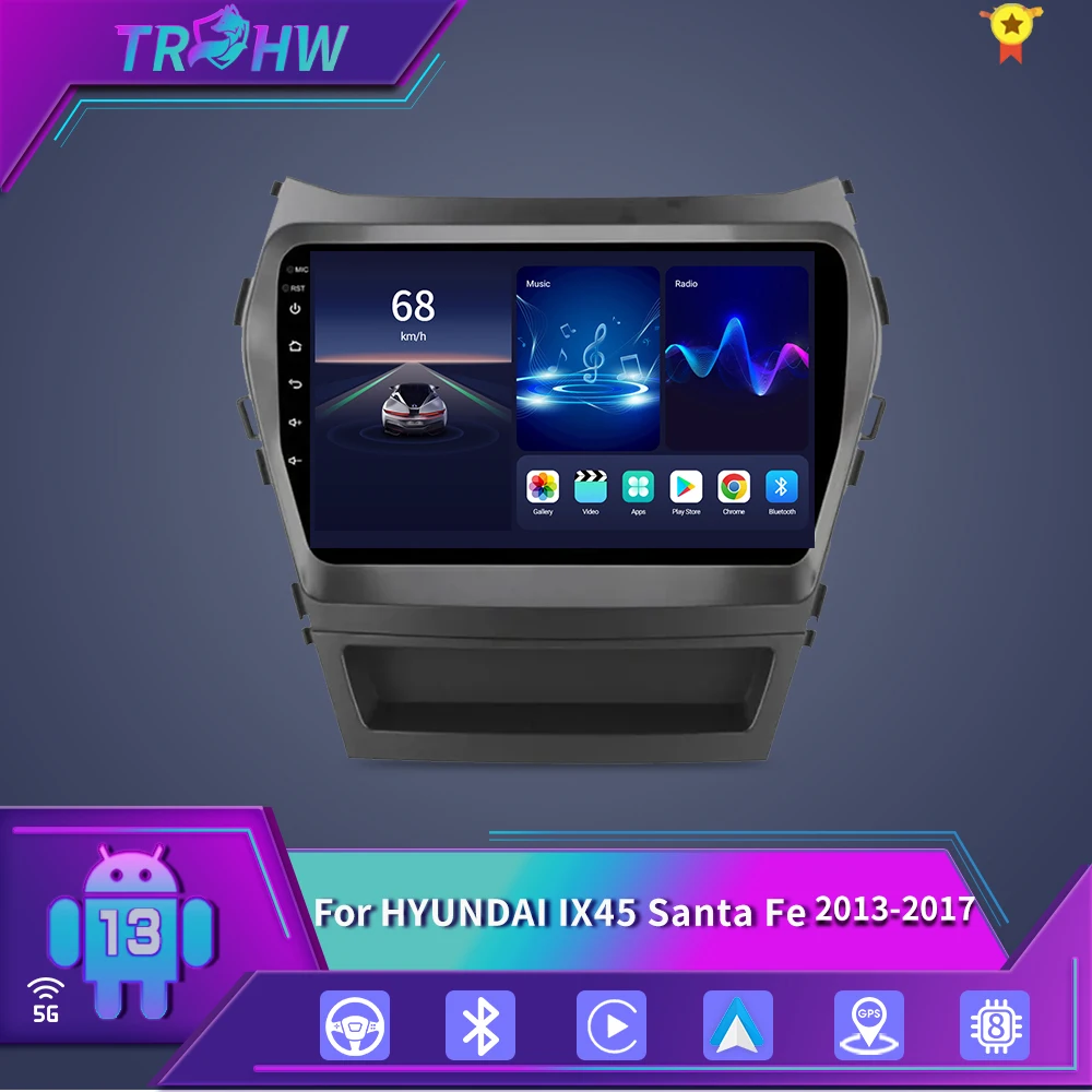 

Для Hyundai Santa Fe 3 2013-2016 Carplay Auto 4G + WIFI GPS Qualcomm Автомобильный радиоприемник с навигацией Мультимедийный видеоплеер Android 13